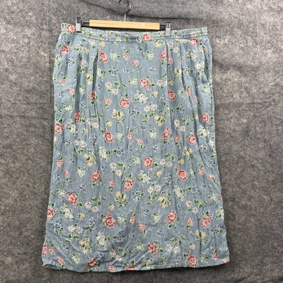 Eddie Bauer Skirt Womens XL Blue Pink Floral Crinkle Drawstring Midi VTG Pockets - Picture 1 of 8